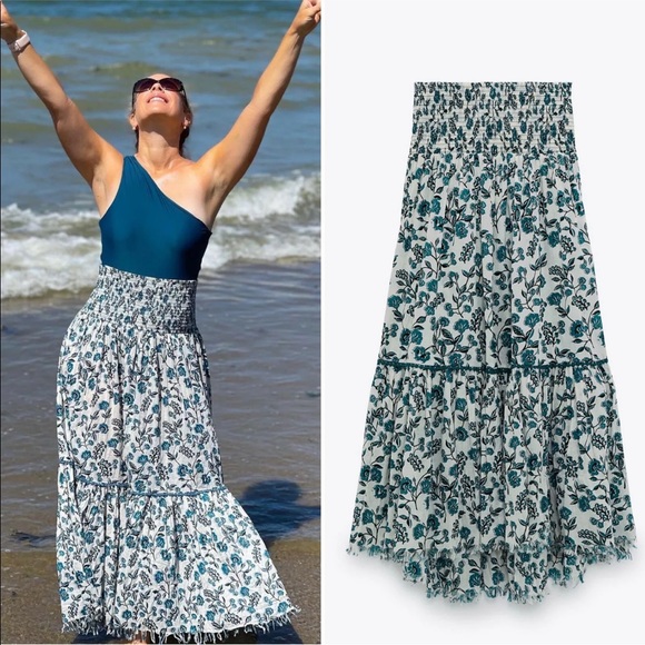 Zara midi skirt blue floral size Xs NWT white - Picture 10 of 10